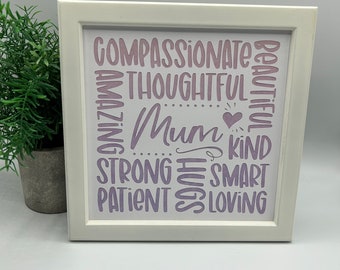 Mum word art frame - Handcut Papercut Design - Mothers Day - Birthday Gift