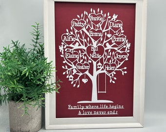 Family Tree - Handcut Papercut Design - Personalised Gift, Custom Made, Handmade,