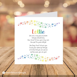 Just as You are Card Childcare Leaving card Childminder Teacher Nursery Printed Card Rainbow Stars