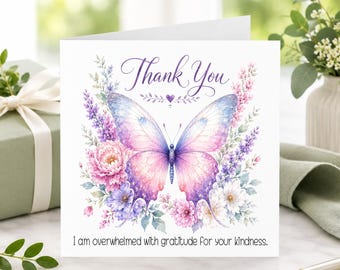 Personalised Butterfly Thank You Card, Floral Gratitude Note, Custom Message Included