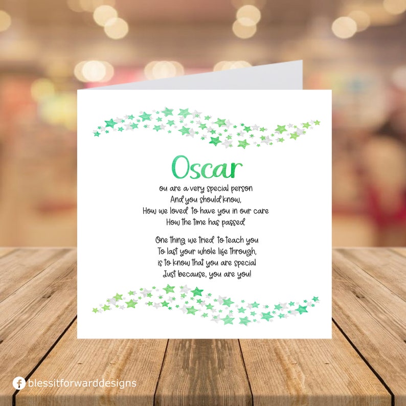 Just as You are Card Childcare Leaving card Childminder Teacher Nursery Printed Card Green Stars