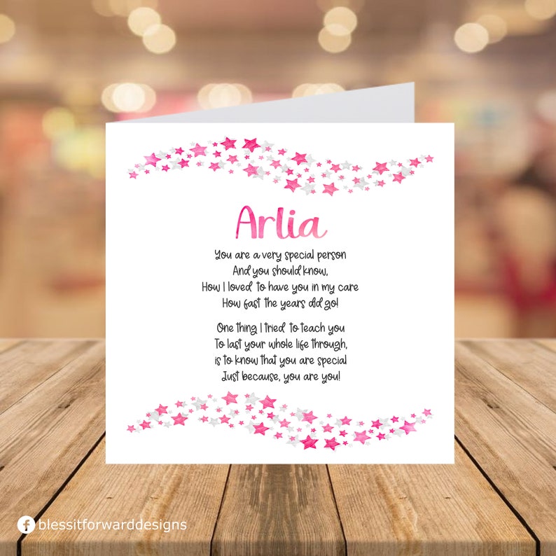 Just as You are Card Childcare Leaving card Childminder Teacher Nursery Printed Card Pink Stars