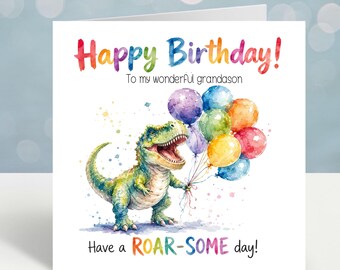 Tarjeta de cumpleaños de dinosaurio personalizada, tarjeta de dinosaurio con nombre personalizado, tarjeta de cumpleaños infantil, cumpleaños rugiente, regalo para amantes de los dinosaurios, tarjeta de dinosaurio adorable