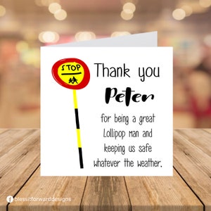 Thank You lollipop lady / Man card Thank you Card Printed Card Personalised Card Lollipop Man