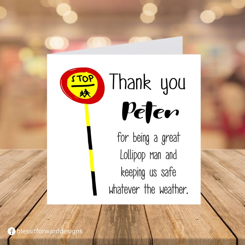 Thank You lollipop lady / Man card Thank you Card Printed Card Personalised Card Lollipop Man