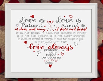 Love Is 1 Corinthians 13:4-7 - Print | Christian Decor | Christian Faith Gift