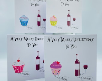 A Very Merry Unbirthday To You -  Birthday Card - Alice in wonderland themed card - Eat me - drink me - Printed card
