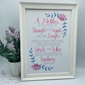 A Mother is Proverbs 31: 25-26 printed design Mothers day Gift Christian faith gift Birthday Gift Christian Decor image 7