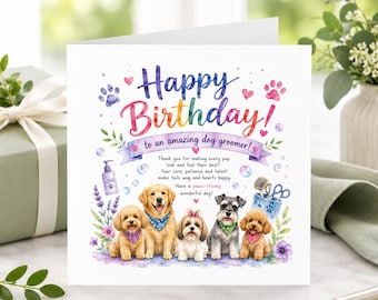 Happy Birthday Dog Groomer Card | Dog Lover Birthday Card | Thank You Dog Groomer Gift