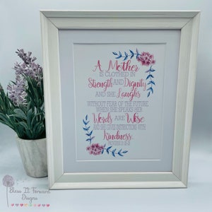 A Mother is Proverbs 31: 25-26 printed design Mothers day Gift Christian faith gift Birthday Gift Christian Decor image 5