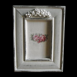 White shabby style photo frame with plaster decoration  Table photo frame