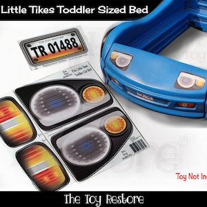 Toy Restore 交換用ステッカーは、Little Tikes Tykes 幼児用レースカーベッドのヘッドライト、フォグランプ、ナンバープレートに適合します。