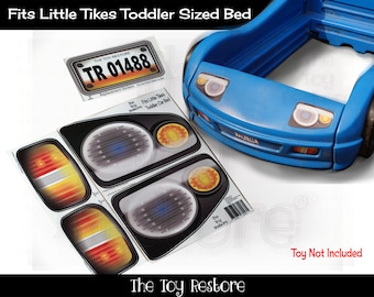 Toy Restore Replacement Stickers fits Little Tikes Tykes Toddler Race Car Bed Headlights, fog lights, and License plate