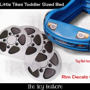 Naklejki zamienne Toy Restore pasują do łóżeczka dziecięcego Little Tikes Tykes Toddler Race Car Bed White Rims