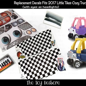 Checkered Decals Replacement Stickers for 2017 Little Tikes Tykes Custom Cozy Truck with Eyes as headlights Full Set