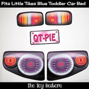 Nowe naklejki zamienne pasujące do łóżeczka dziecięcego Little Tikes Tykes, reflektorów, świateł przeciwmgielnych i tablicy rejestracyjnej w kolorze różowym