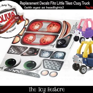 Personalized Replacement Stickers for 2017 Little Tikes Tykes Custom Cozy Truck with Eyes as headlights