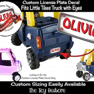 Toy Restore License Plate Decal Replacement Stickers fits Little Tikes Tykes Custom Cozy Coupe Truck With Eyes