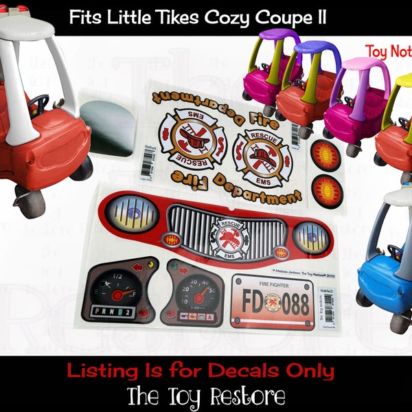 The Toy Restore Replacement Stickers fits Little Tikes Cozy Coupe II Ride-On Fire Truck Engine Decals