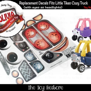 Personalized Replacement Stickers for 2017 Little Tikes Tykes Custom Cozy Truck with Brown Eyes as headlights