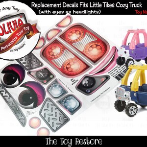 Personalized Replacement Stickers for 2017 Little Tikes Tykes Custom Cozy Truck with Brown Eyes as headlights Princess Girl Pink