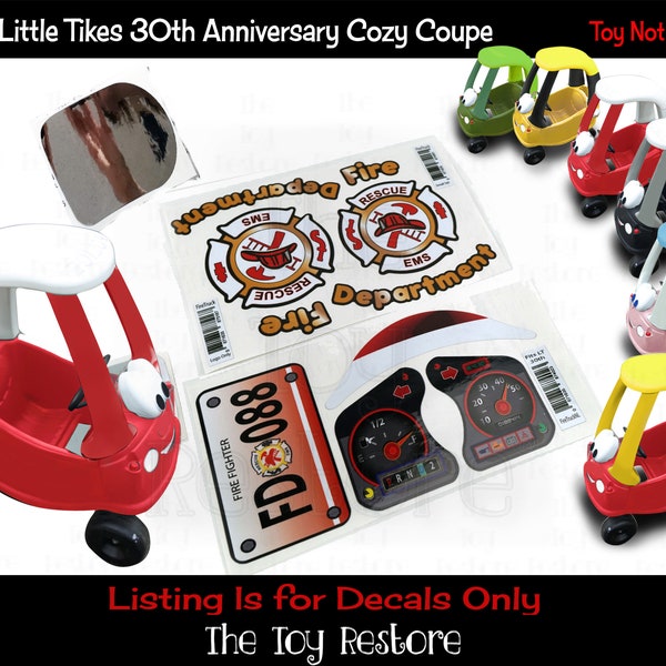 The Toy Restore Replacement Stickers fits Little Tikes 30th Anniversary Cozy Coupe Car Ride-On Fire Truck Decal Set