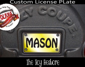 Yellow & Black Custom License Plate Decal Replacement Stickers fits Little Tikes Tykes Cozy Coupe Car