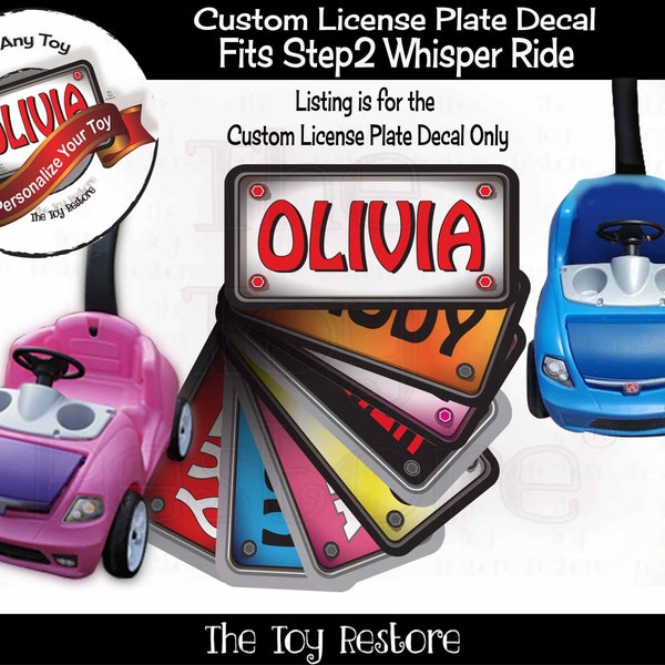 Toy Restore Custom License Plate Decal Replacement Stickers fits Step2 Whisper Ride Ride-on Car