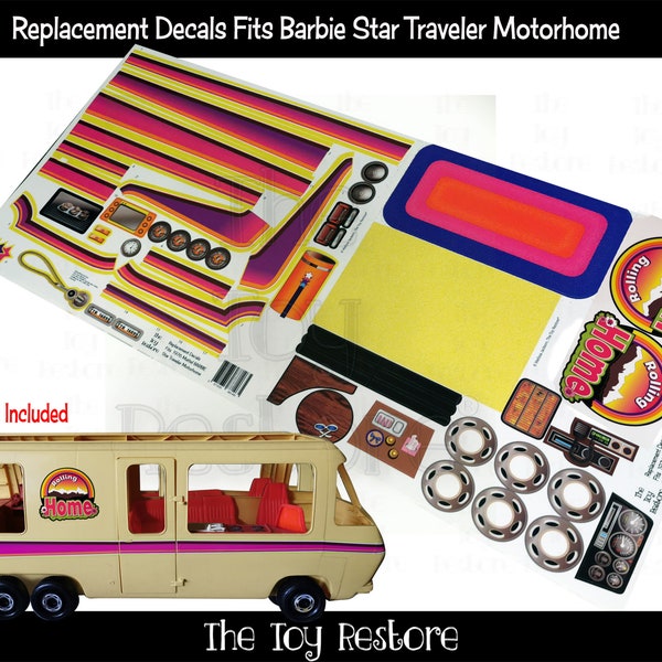 Les autocollants de rechange Toy Restore s'adaptent au camping-car Mattel BARBIE Star Traveller de 1976