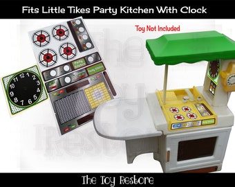 The Toy Restore Replacement Stickers for Vtg Little Tikes Party Kitchen has a Clock and Round Burners