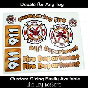 The Toy Restore Replacement Stickers Fire truck Decals fits Any Little Tikes, Step2, Fisher-Price Cozy Coupe Car Truck  Ride-On