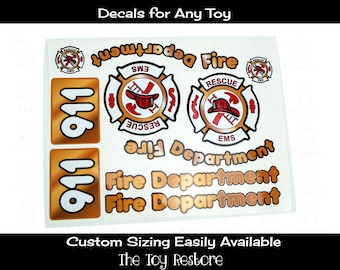 The Toy Restore Replacement Stickers Fire truck Decals fits Any Little Tikes, Step2, Fisher-Price Cozy Coupe Car Truck  Ride-On