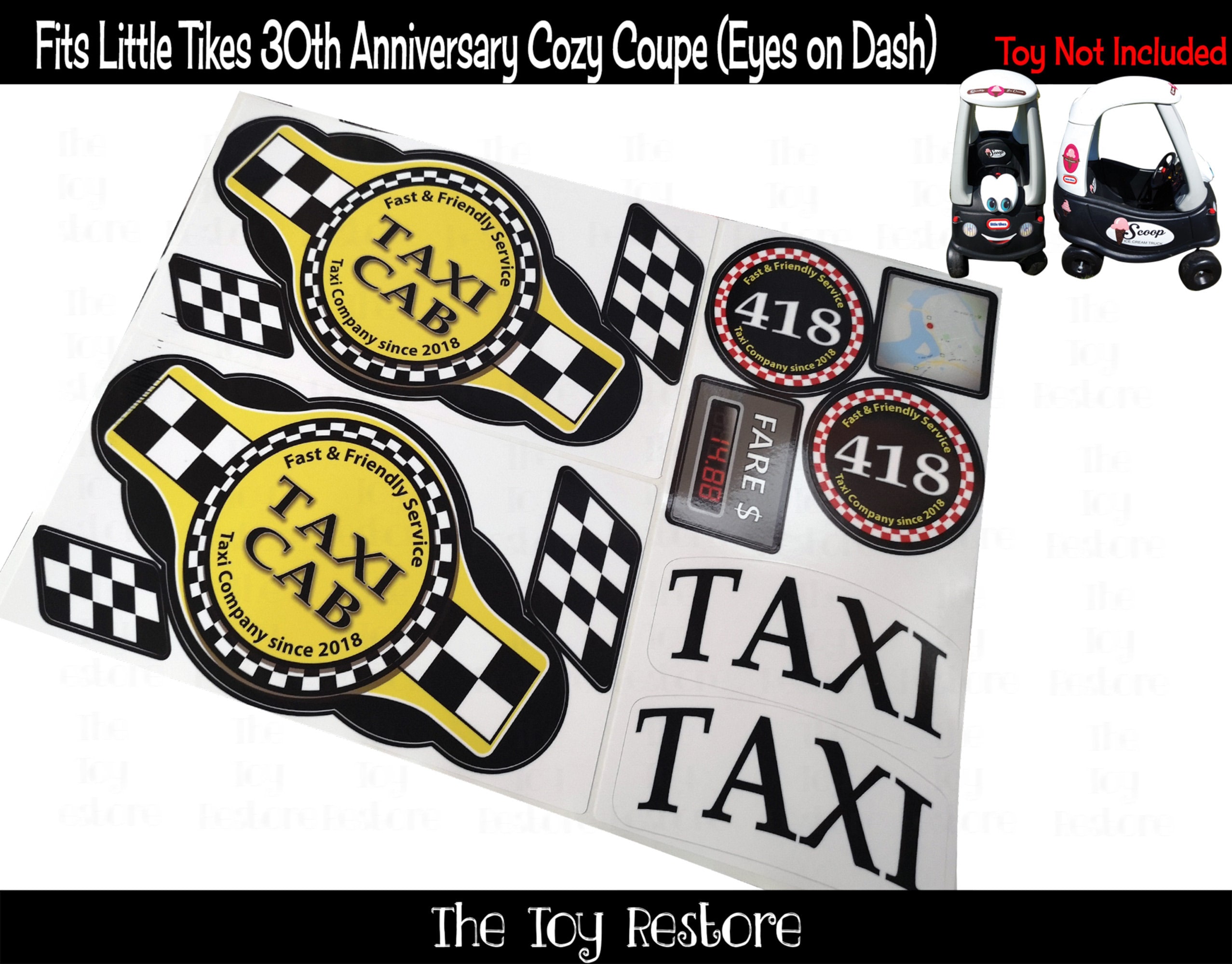The Toy Restore Taxi Decals Replacement Stickers Fits 30th Anniversary Little Tikes Tykes Cozy Coupe with Eyes Ride on Car Add on Set Etsy UK