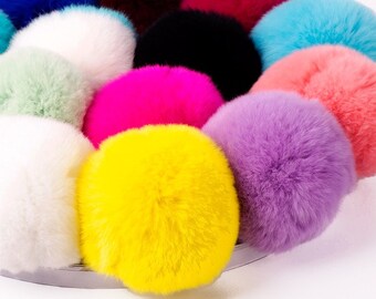Pompón de piel de conejo de 7-8 cm de diámetro con banda elástica, fácil fijación, ideal para sombreros y otros accesorios