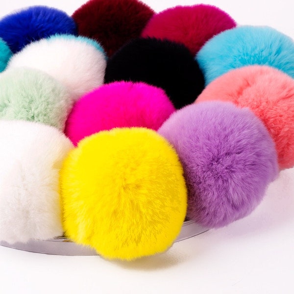 7-8cm diameter Rabbit fur pompom with elastic band, easy attaching, great for hats and other accessories