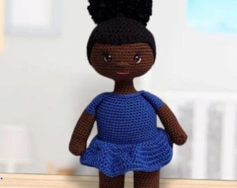 Crocheted Black Doll Pattern, Sassy - 15" Doll Instant PDF Download