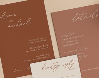 Terracotta Wedding Invitation Suite, Minimalist, DIY Print your own Wedding Invites, Boho Desert, DST