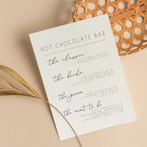 Hot Chocolate Bar Sign, Hot Cocoa Menu, Outdoor Wedding, Barn, Bachelorette, Campfire, Dessert Table Printable, Wedding Favors, WSG