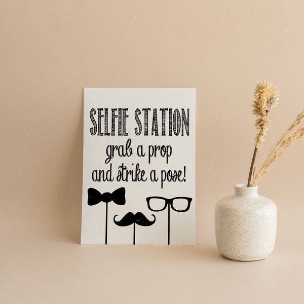 Selfie Station Sign, Grab a Prop Strike a Pose, DIY Photo Booth, Rustic Photo Booth, Party Printable, Wedding Reception, Digital Download