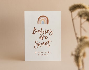 Boho Rainbow Babies are Sweet Baby Shower Favor or Desert Table Printable Sign, Copper, Bronze, Pink, Blue, Gender Neutral, Sprinkle, RNBW