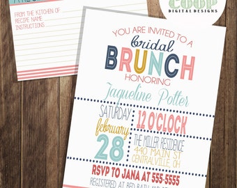 Bridal Shower Brunch Invitation with Personalized Recipe Card-Printable Digital File- Double Sided