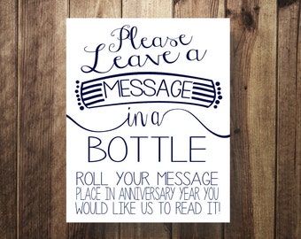 Navy and White Message in a Bottle, Guest Book, Beach, Rustic, Wedding Reception, DIY Wedding Printable, Instant Download Digital File