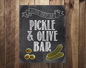 Pickle Bar Sign, Pickle and Olive Tray, Printable Bar Sign, Wedding Cocktail Hour, hor d'oeuvres appetizers, Chalkboard, DIY