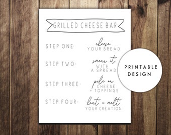 Gourmet Grilled Cheese Station Bar Sign, How to, Late Night Wedding Snacks, Cocktail Hour, Graduation Party, Make Your Own, WSG