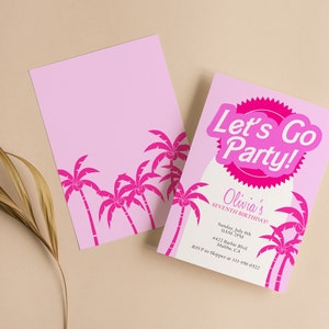 Let&#39;s Go Party Girly Birthday Party Invitation, Doll Birthday Party Invite, Pool Party