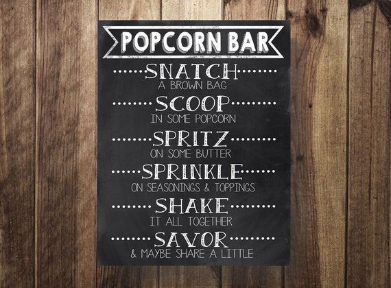 Popcorn Bar Sign Pop Corn Sign Make Your Own Trail Mix Etsy