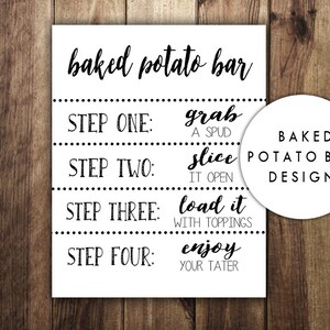 Signo de bar de papas al horno, Haga su propia papa al horno, Día de San Patricio, Recepción de bodas, Irlandesa, Fiesta de cumpleaños, Comida para fiestas de graduación, SCB