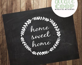 Home Sweet Home Wreath Chalkboard Print- Instant Digital Download