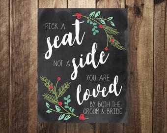 Winter Wedding, Pick a Seat Not a Side, Winter Wonderland Wedding, Christmas decor, Winter Decor, Let it Snow, December Printable, Christmas