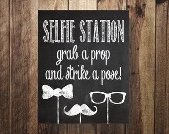 Selfie Station Sign, Grab a Prop Strike a Pose, DIY Photo Booth, Rustic Photo Booth, Party Printable, Wedding Reception, Digital Download